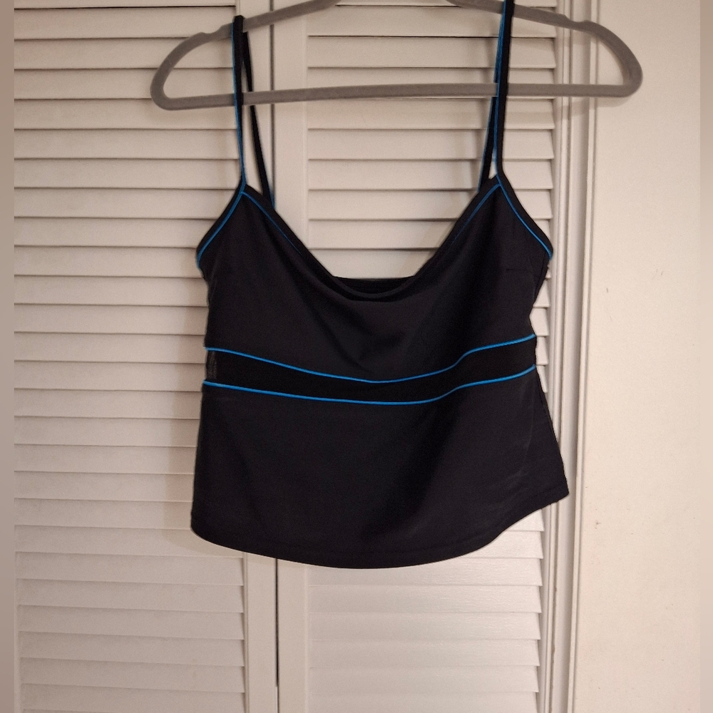 La Blanca Black Tankini Top with Blue Trim